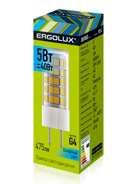 

Лампочка Ergolux G4 5W 207-240V 4500K 475Lm LED-JD-5W-G4-4K 14348, LED-JD-5W-G4-4K 14348