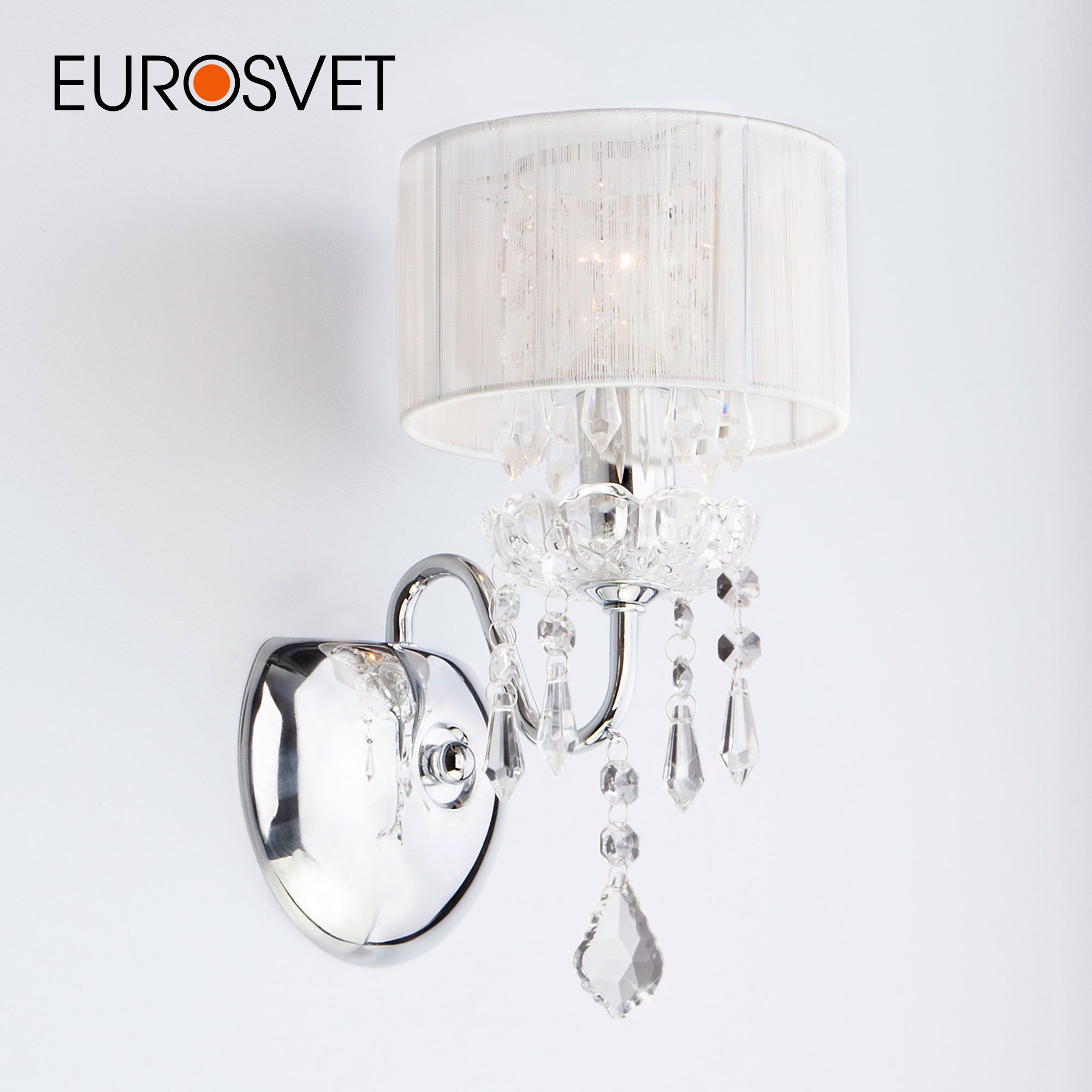 

Бра настенное с хрусталем и прозрачным абажуром Eurosvet Allata 2045/1 Е14 хром/белый, 2045/1 хром/белый