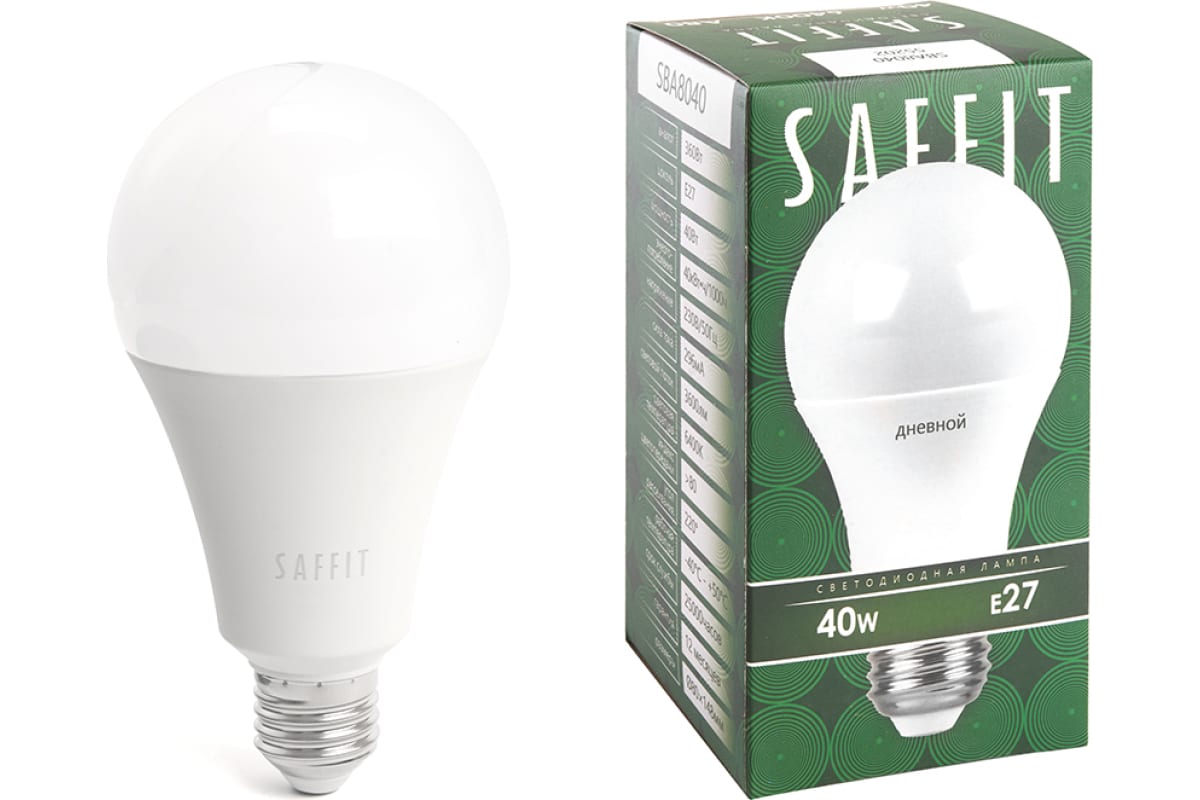 

Лампа светодиодная Saffit E27 40W 6400K матовая SBA8040 55202, 1шт