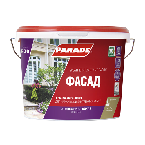 

Краска универсальная Parade F20 Фасад база С 0,9 л, Белый