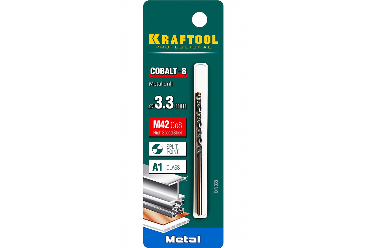 фото Сверло по металлу kraftool cobalt 3.3 х65мм, hss-co(8%) , сталь м42(s2-10-1-8) зубр