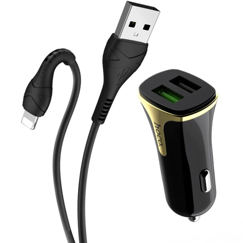 фото Автомобильное зарядное устройство qc 3.0 2xusb с кабелем lightning hoco z31 universe