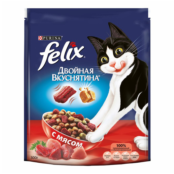 

Сухой корм для кошек Felix Двойная вкуснятина с мясом, 300 г