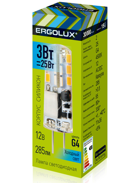 

Лампочка Ergolux G4 3W 12V 4500K 285Lm LED-JC-3W-G4-4K 14346, LED-JC-3W-G4-4K 14346