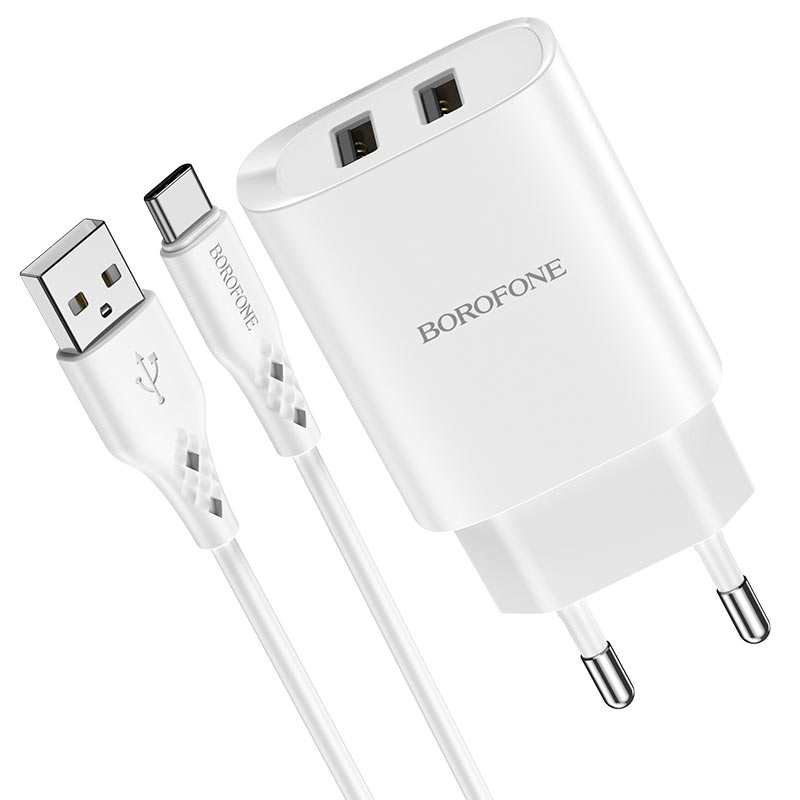 

Сетевое зарядное устройство Borofonе BN2 Supеr fast 2USB - Micro USB 2.1A 1м Whitе, BN2m