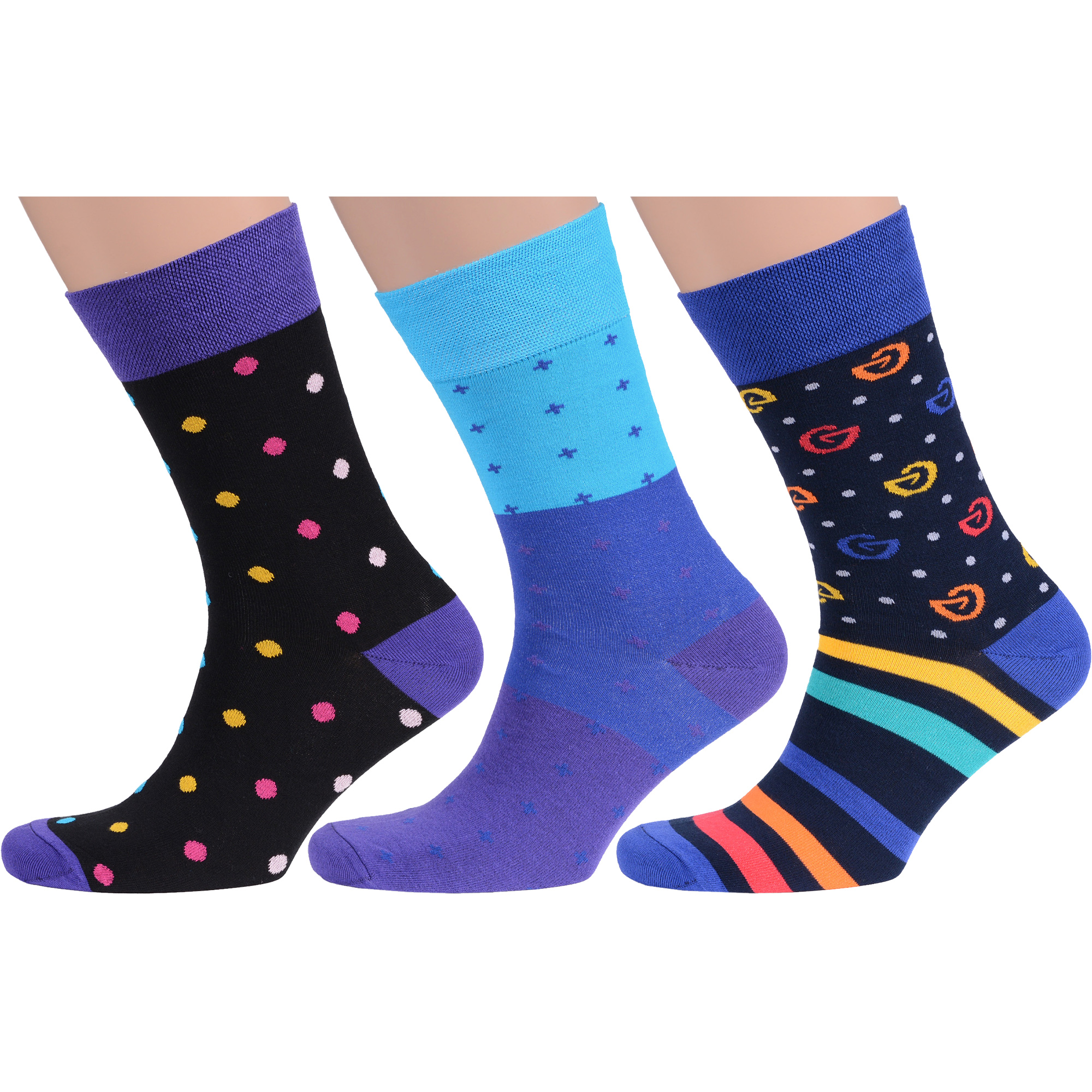 Комплект носков мужских MoscowSocksClub msk3-М03 черных; бирюзовых; синих; фиолетовых 27