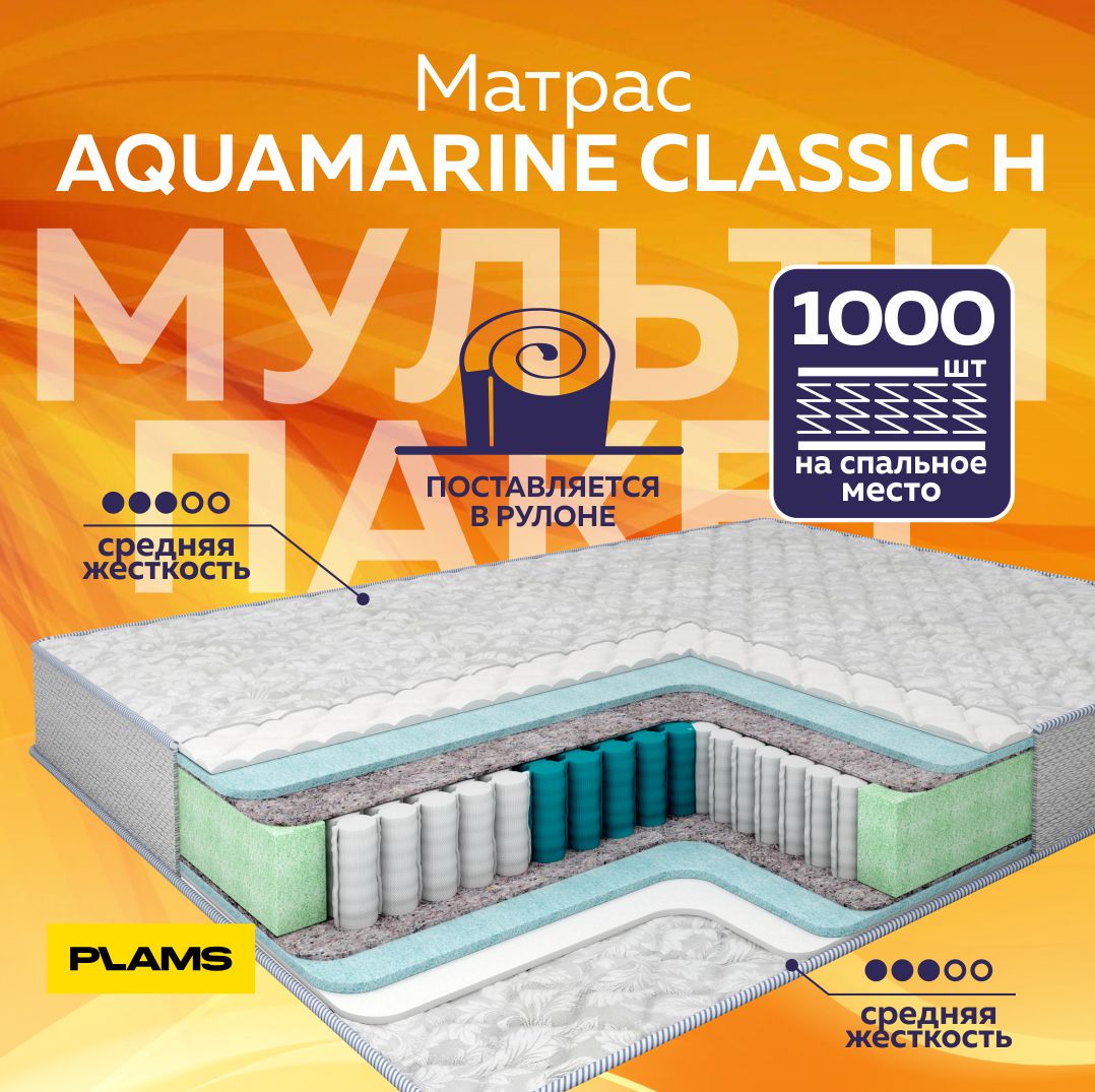 

Матрас пружинный Plams Aquamarine Classic H 80Х200, Белый, Aquamarine Classic H