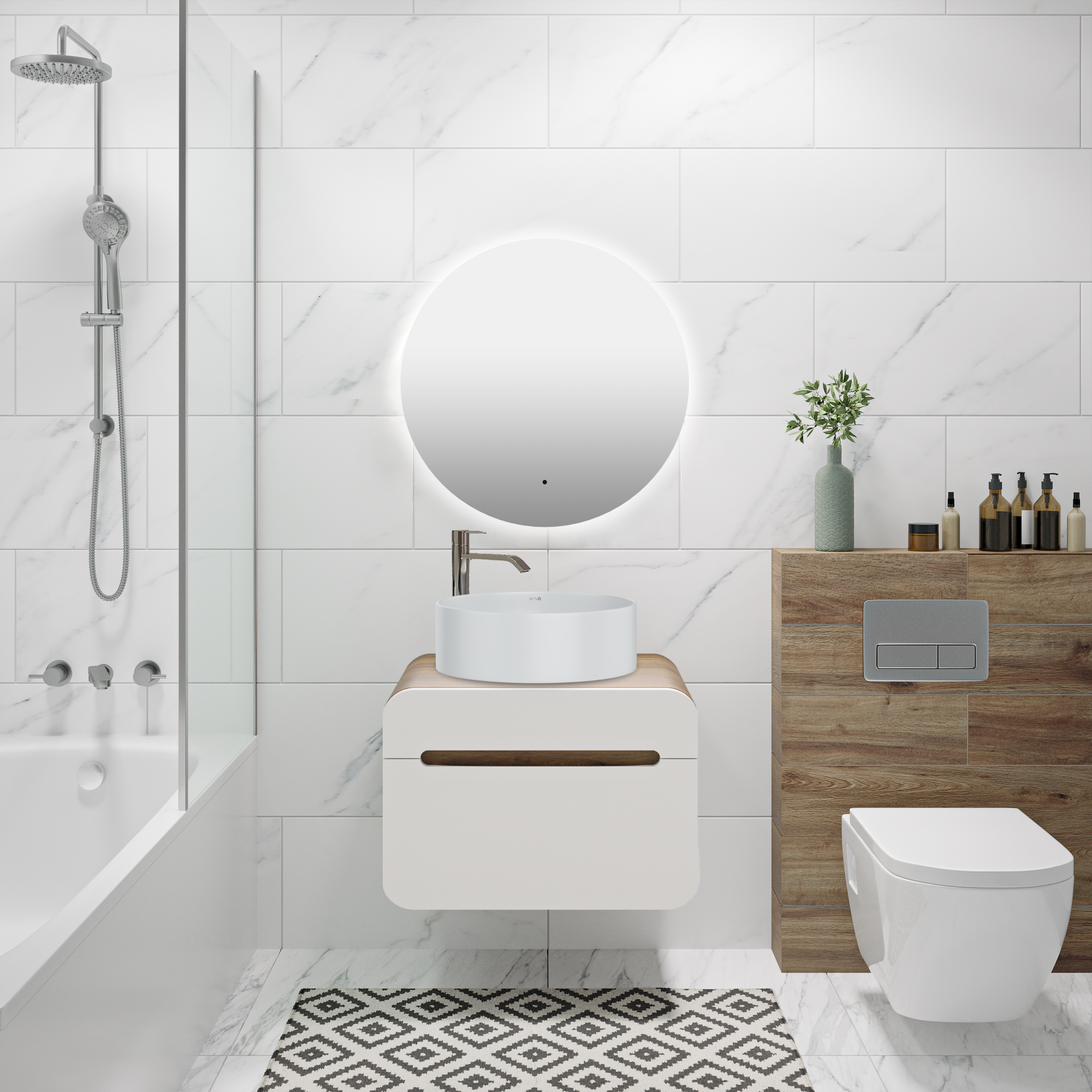 

Мебель для ванной Runo Ницца 60, темное дерево-белый, раковина, зеркало, 5000303, Белый;коричневый, Ницца