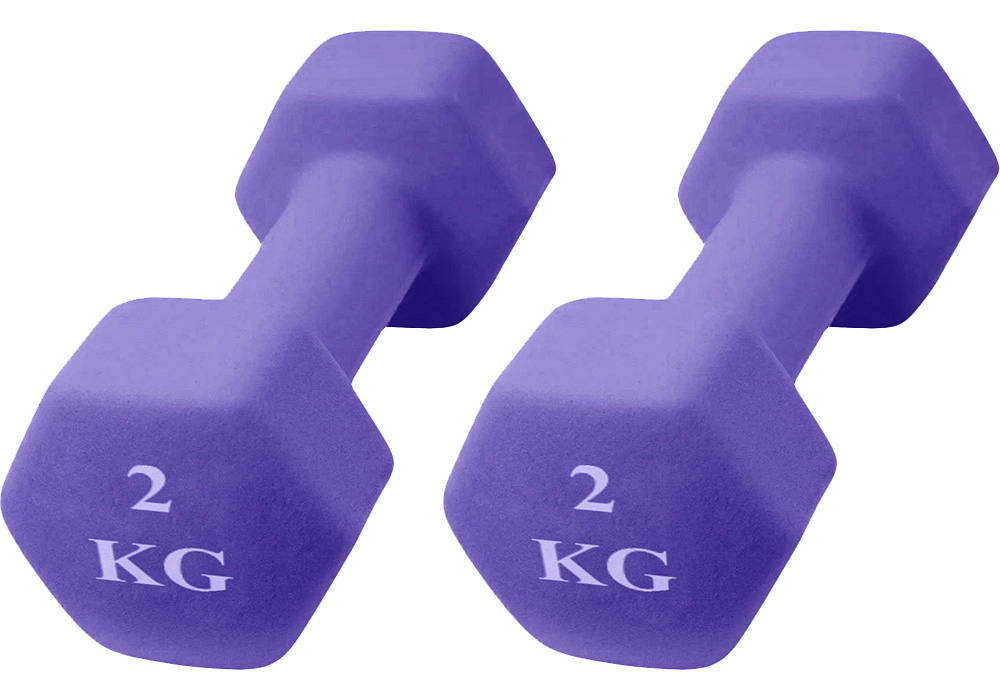 фото Гантель шестиугольная неопреновая для фитнеса 2 кг, 2 шт, фиолетовый urm