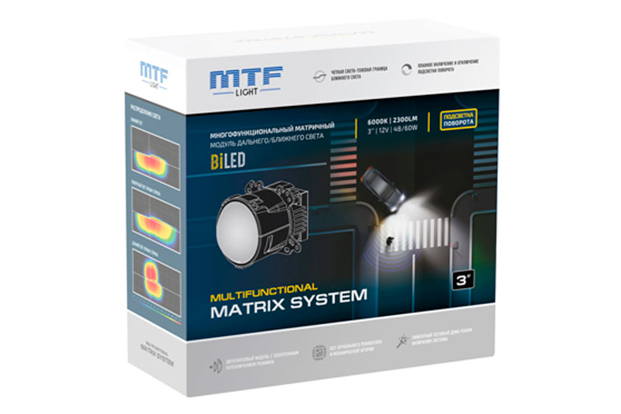 фото Светодиодные линзы mtf light bi-led matrix system 12в, 48вт, 6000к, 3 дюйма. 2шт.