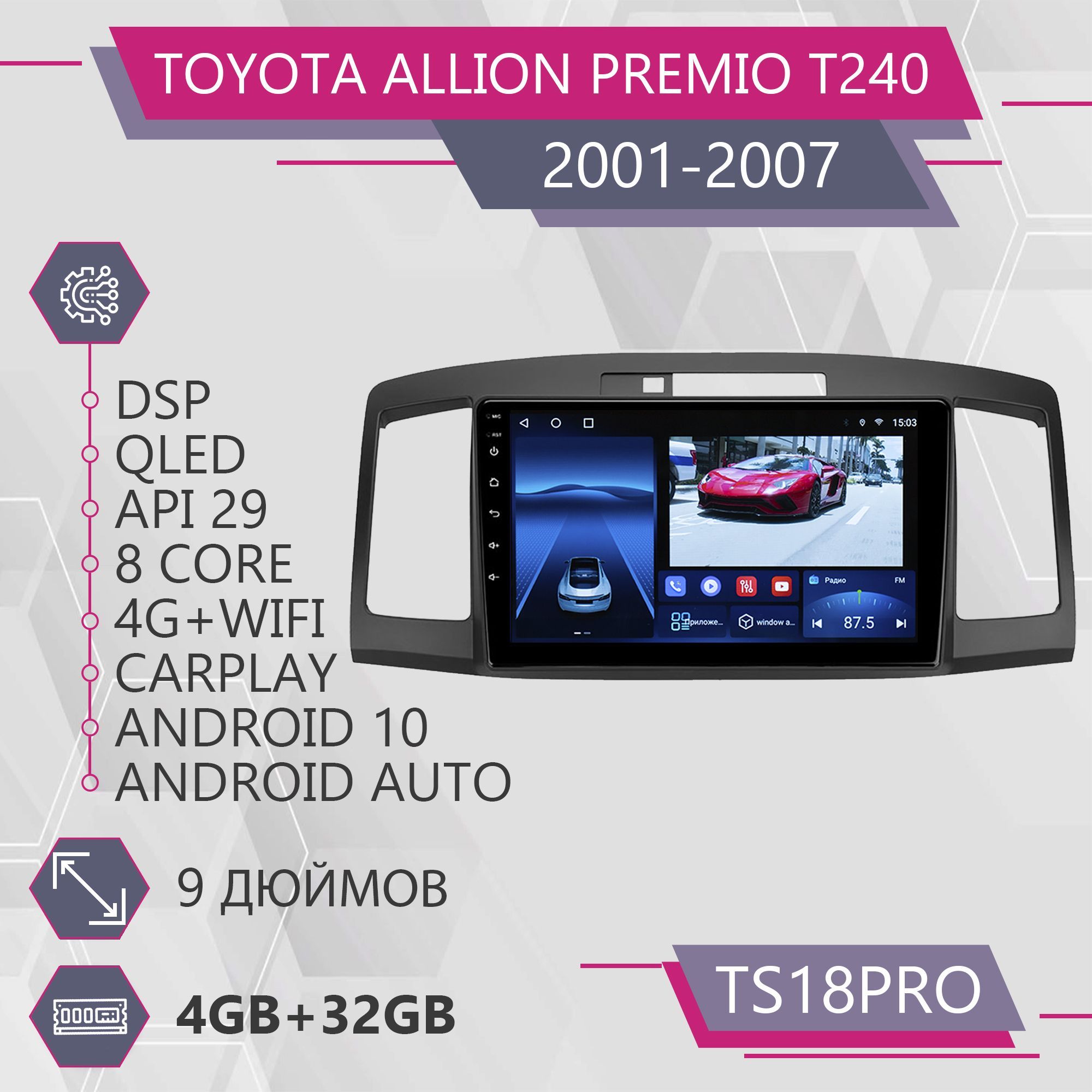 Магнитола Точка Звука TS18Pro для Toyota Allion Premio Тойота Аллион Премио 432GB 1999900₽