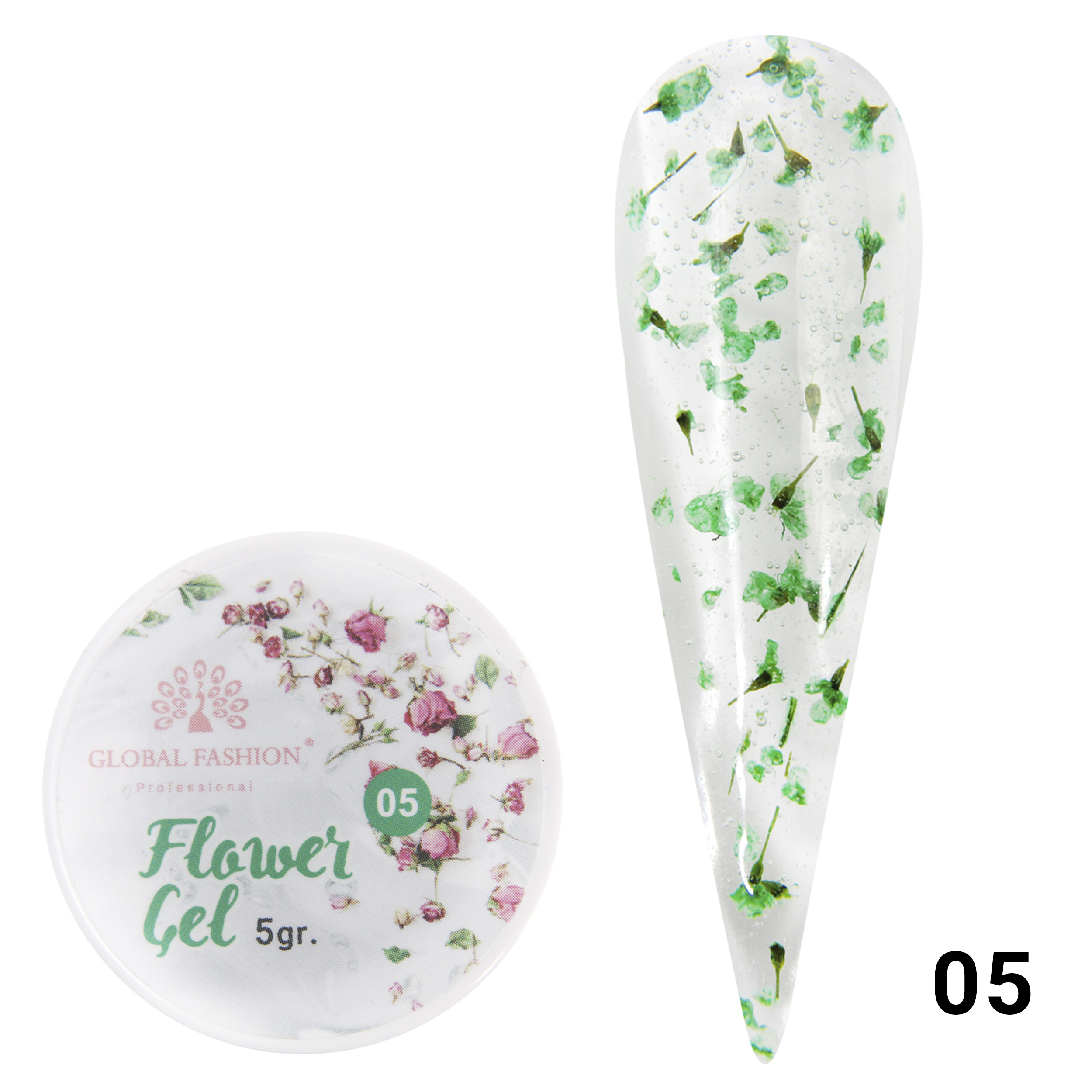 

Гель с сухоцветами Global Fashion 5 г, Flower Gel 05, Зеленый