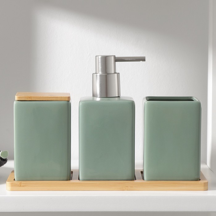фото Набор для ванной комнаты savanna square, 3 предмета дозатор для мыла, стакан, подставка nobrand