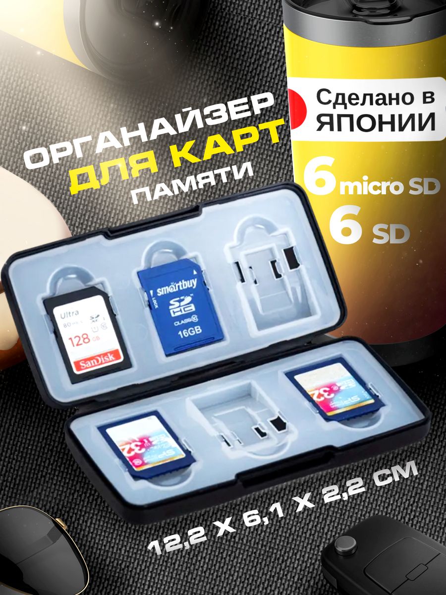 

Чехол для карт памяти sd и флешки органайзер 12,2х6,1х2,2 см Sanada L-8826BK, L-8826BK
