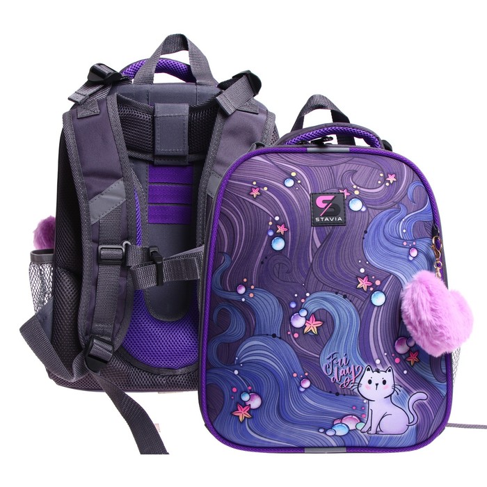 

Рюкзак каркасный школьный 38 х 30 х 16 см, эргономичная спинка, Stavia Котик