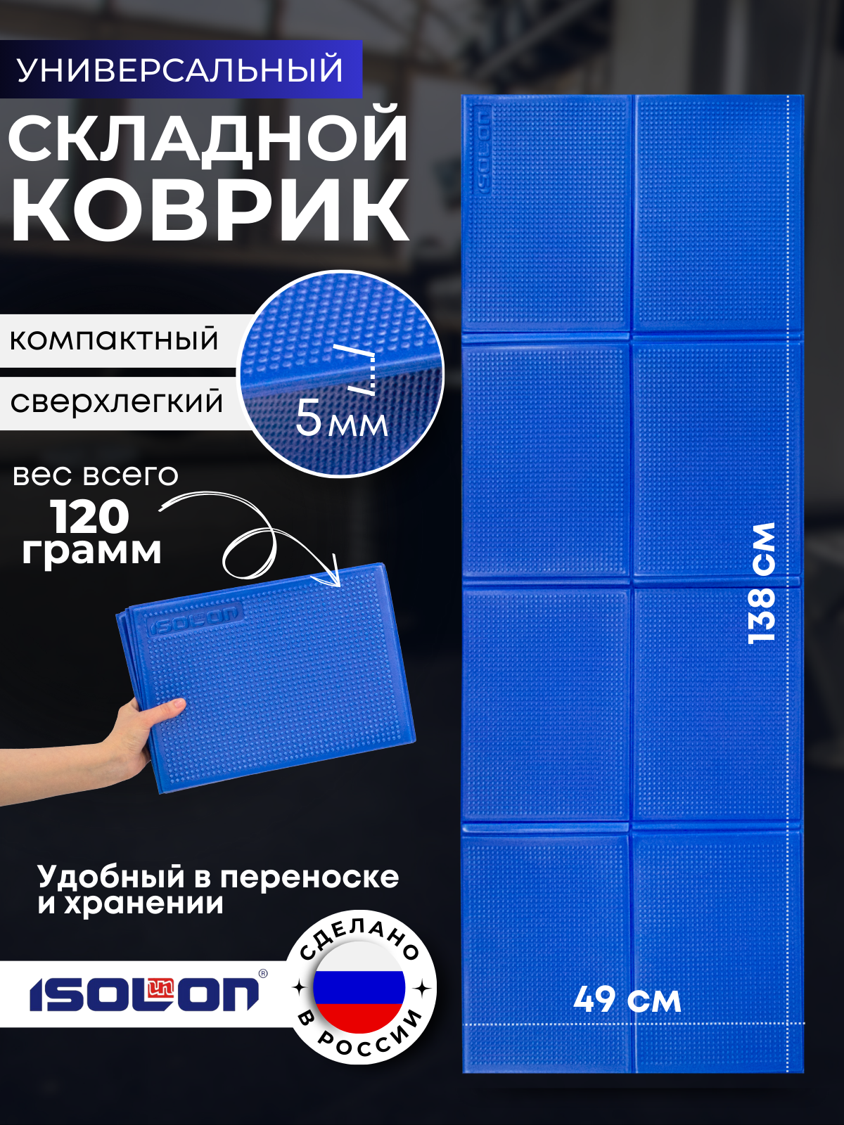 Коврик спортивный складной Isolon Fitness Flex 138х49 см 5 мм, васильковый