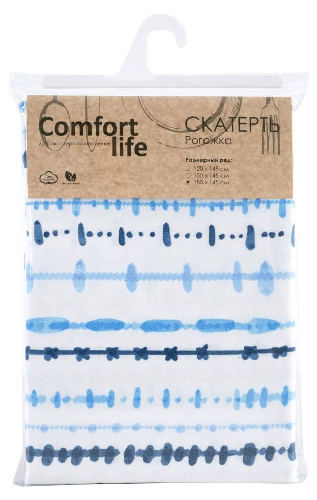 Скатерть Comfort Life 180 х 145 см рогожка бело-голубая 700₽