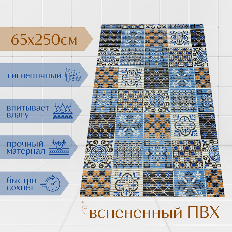 

Коврик Милкитекс Akva из вспененного ПВХ 65x250 см, коричнево-голубой, пена