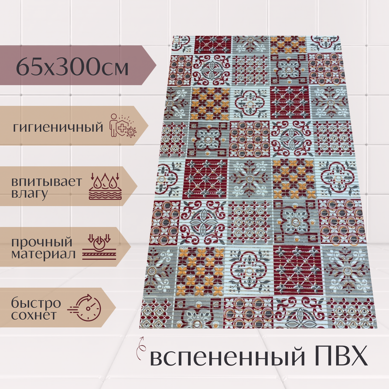 

Коврик Милкитекс из вспененного ПВХ 65x300 см, бордово-серый, пена
