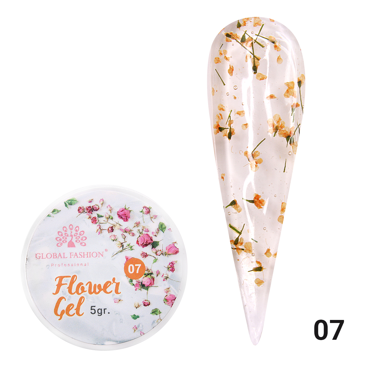 

Гель с сухоцветами Global Fashion 5 г, Flower Gel 07, Оранжевый