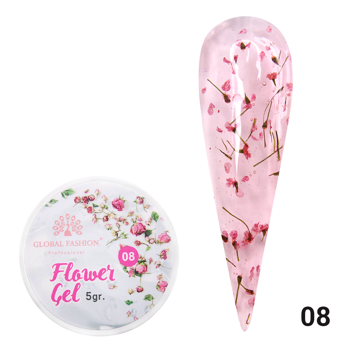 

Гель с сухоцветами Global Fashion 5 г, Flower Gel 08, Розовый