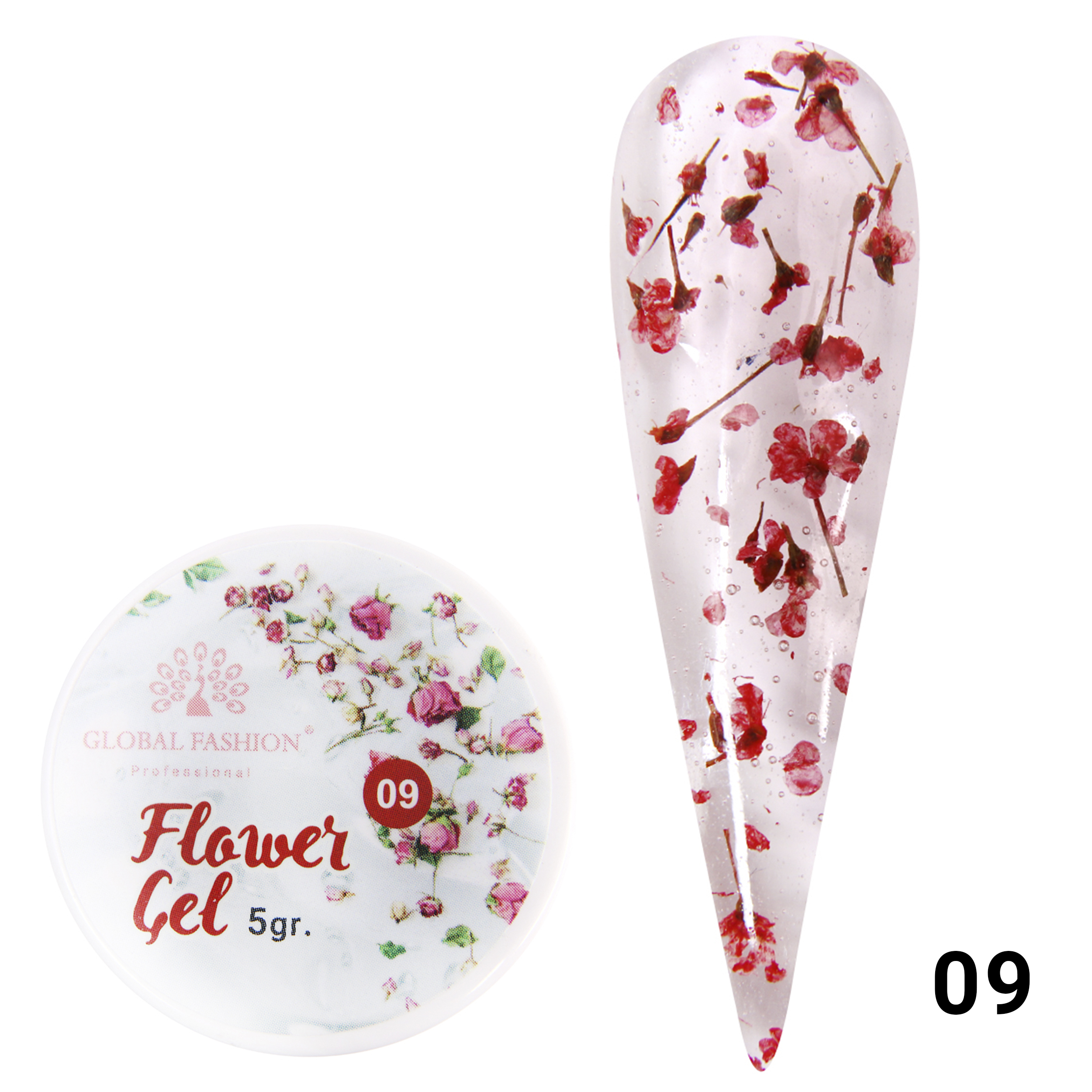 Гель с сухоцветами Global Fashion 5 г, Flower Gel 09 антифриз aga красный 40с 123с готовый 10 кг