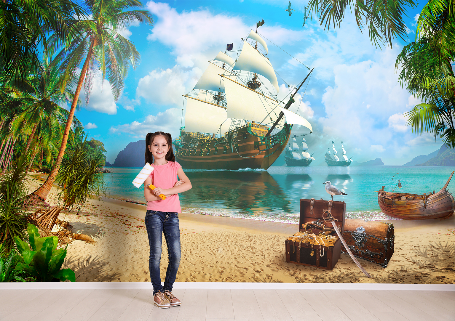 коврик противоскользящий joyarty пиратский парусник для ванной сауны бассейна 77х52см Фотообои Photostena Пиратский остров 4 x 2,5 м