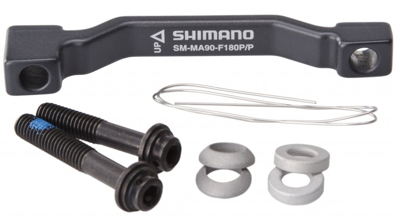 

Адаптер дискового тормоза Shimano SM-MA90-R180 P/P болт (2шт), проволока (1шт), Черный, SM-MA90-R180