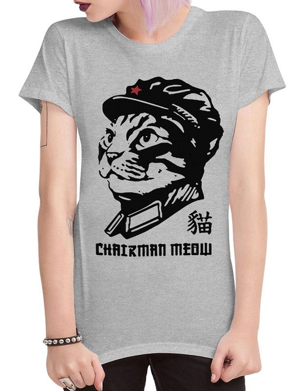 Футболка женская DreamShirts Studio Chairman Meow - Котик Мао Цзэдун 11 серая L