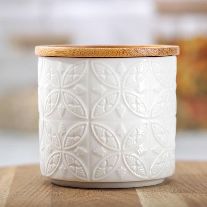 

Банка для сыпучих продуктов Bella Tenero Эстет. Листья, 300 мл, d=9 см, Белый