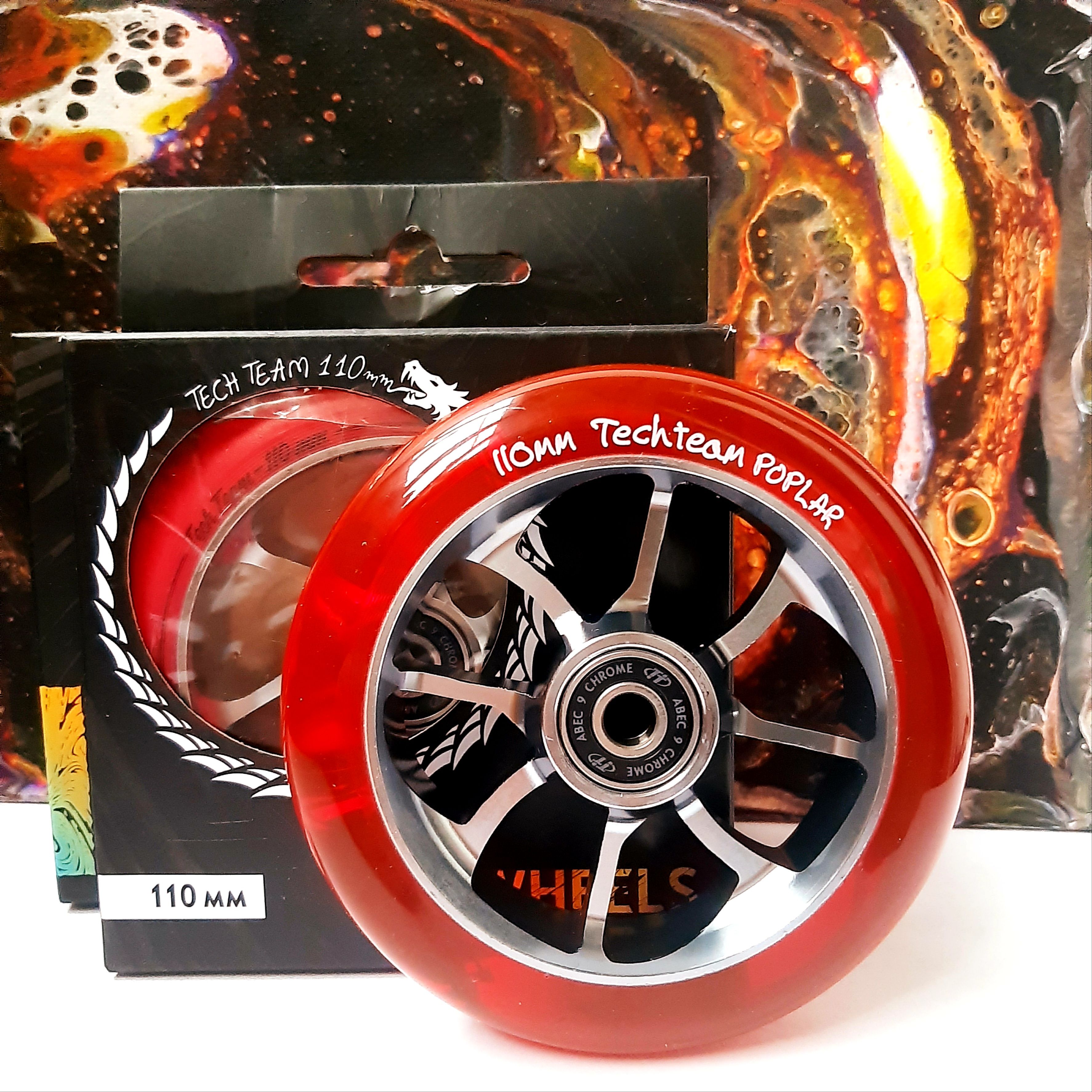 

Колесо для трюкового самоката Tech Team PO 110-24 mm с подшипником ABEC 9 Red Transparent, Красный