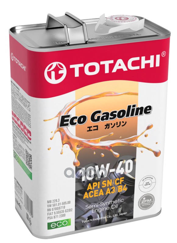 Моторное масло TOTACHI полусинтетическое 10W40 Eco Gasoline Sn/Cf 4л
