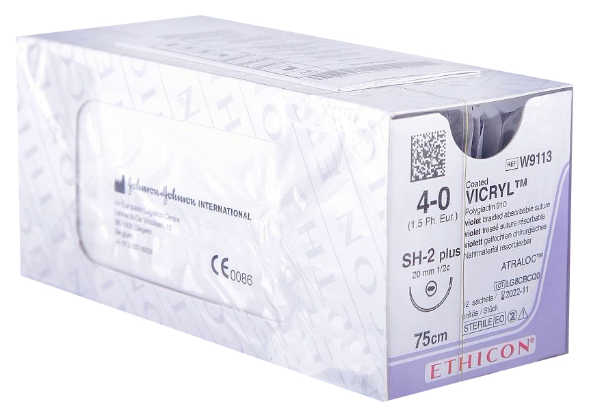 Шовный материал ВИКРИЛ 4/0, 75 см, кол. 20 мм, 1/2 W9113 12 шт.