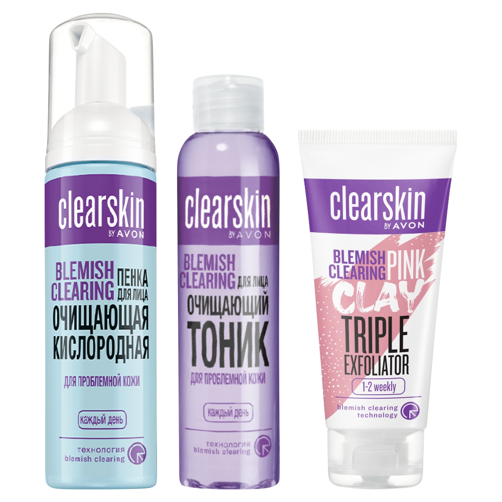 Набор Avon Clearskin для проблемной кожи кислородная пенка тоник скраб-пилинг