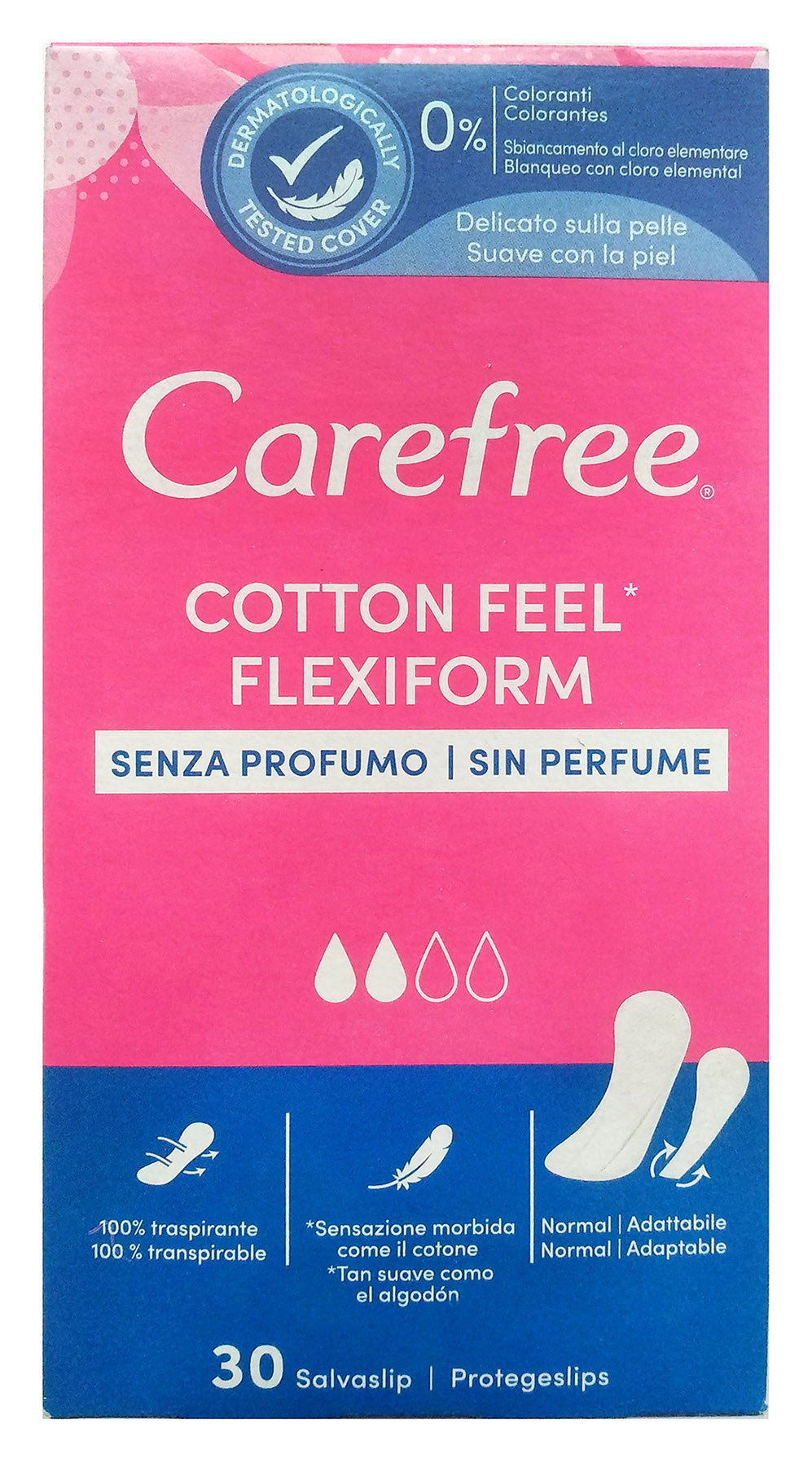 Ежедневные прокладки Carefree Cotton Feel Flexiform без запаха 2 капли 30шт. х 5уп.