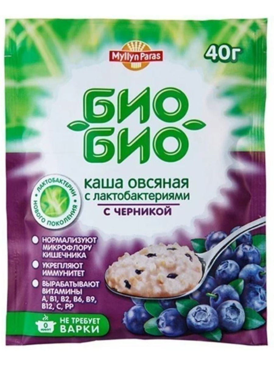 Каша Myllyn Paras овсяная с лактобактериями и черникой, 40 г х 24 шт
