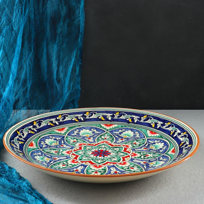 

Ляган круглый Риштанская Керамика, 41см, синий, в центре узор цветной, Синий;красный