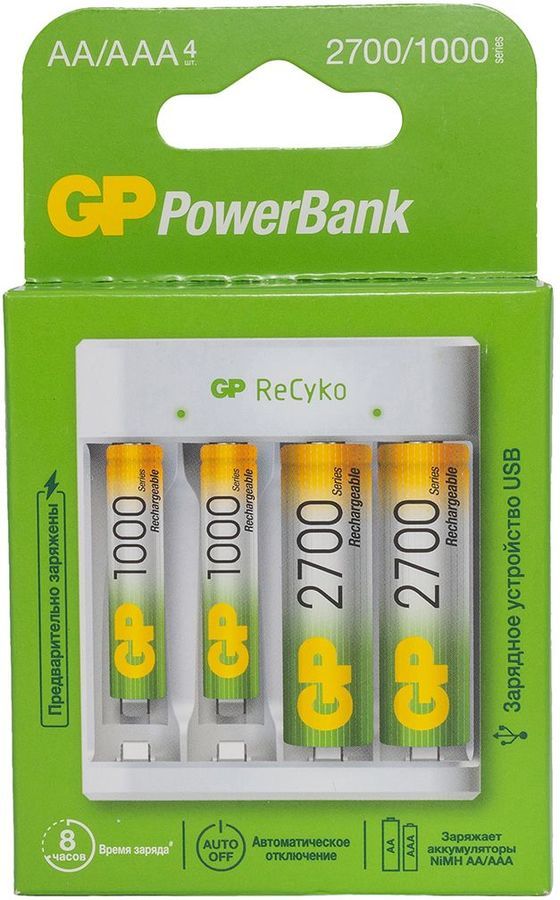 Зарядное устройство GP Rechargeable GP Е411/210AAHCCS-2CR1 AA/AAA NiMH 2100mAh (4шт) устройство зарядное gp batteries е411 для аккумуляторов для аа и ааа