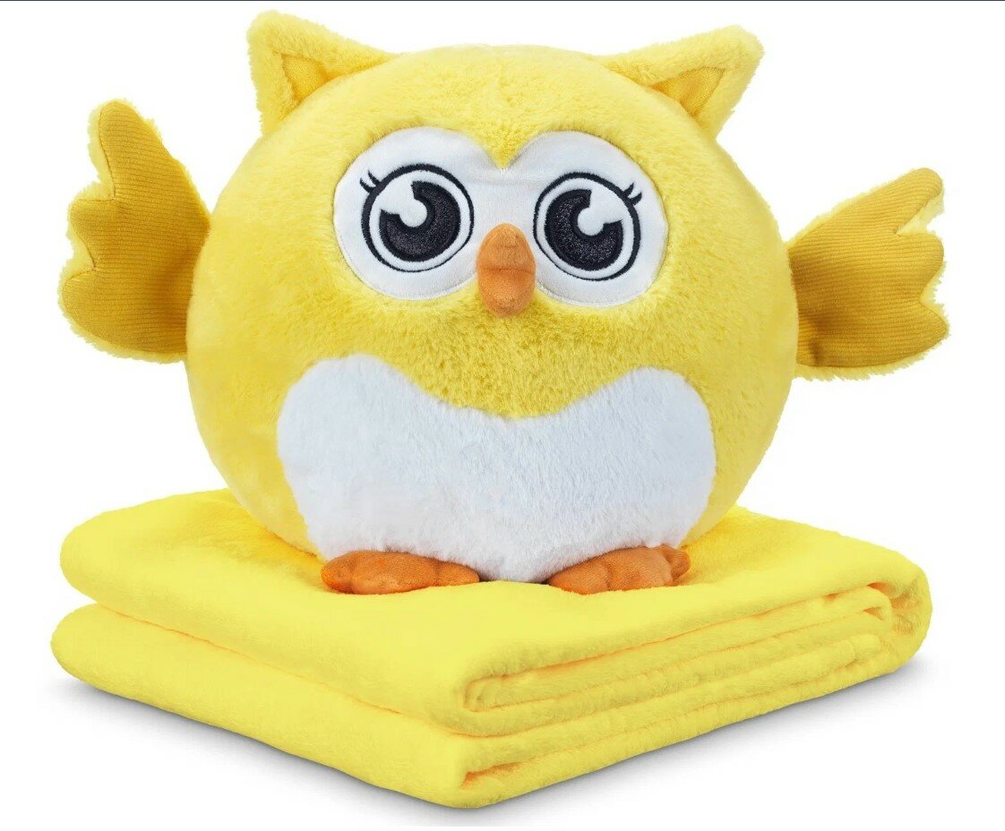 Мягкая игрушка La-LaLand Подушка с пледом 3 в 1, Сова, желтый, 40 см мягкая игрушка sun toys подушка с пледом 3 в 1 сова желтый 40 см