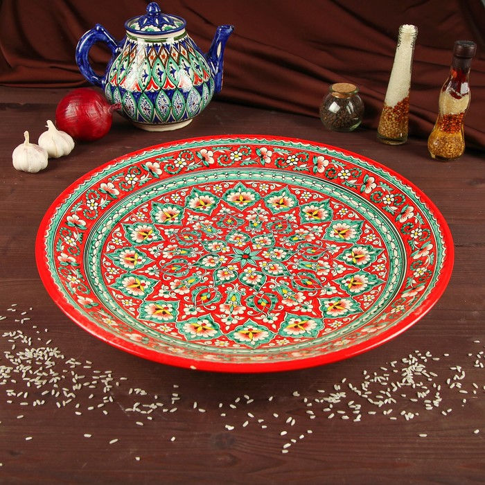 

Ляган круглый Риштанская Керамика, 41см, кара калам, красный, микс