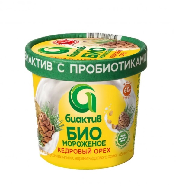 

Мороженое кисломолочное Биактив ванильное с кедровыми орехами 60 г