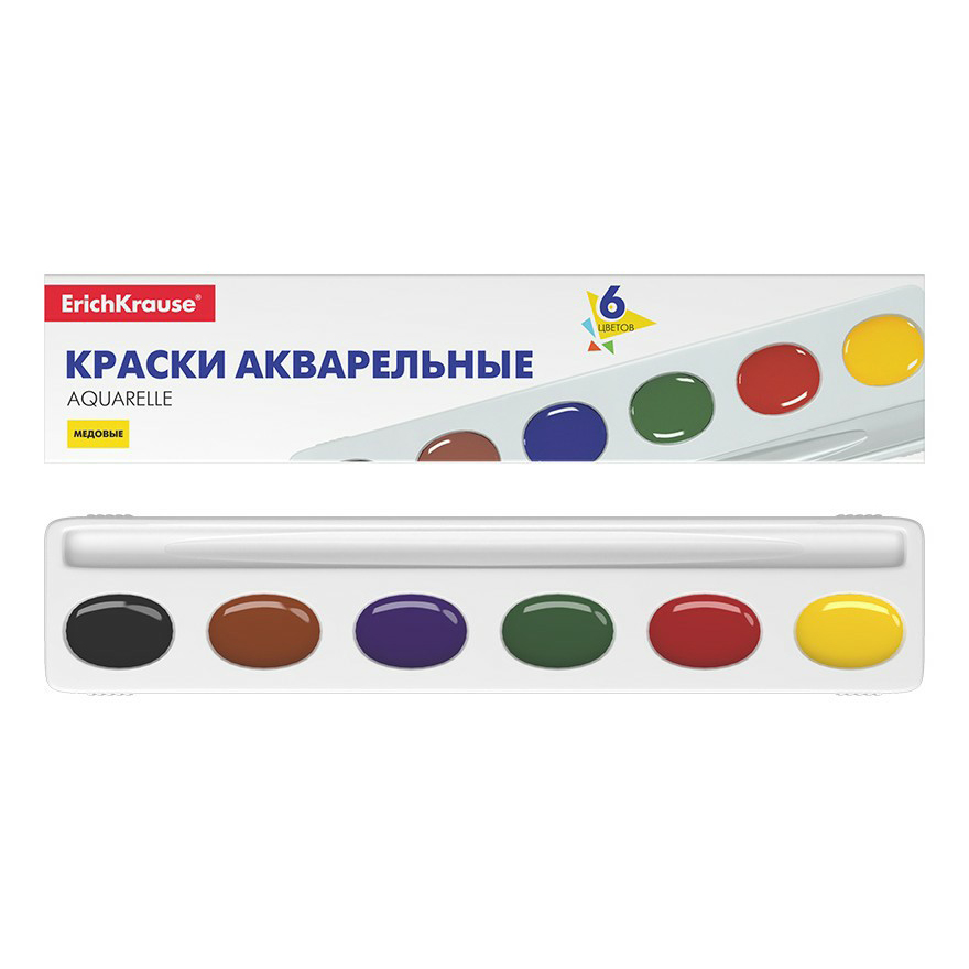 

Акварель медовая Erich Krause 6 цветов, Желтый;зеленый;красный;коричневый;синий;черный