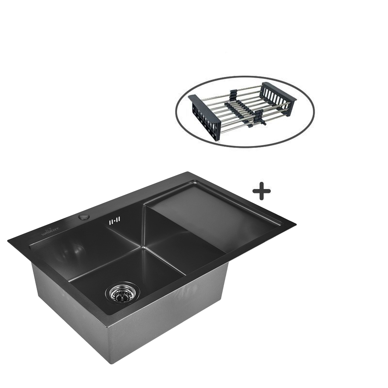 Мойка для кухни WISENT 7851B-L с PVD покрытием, 78х51см, с коландером графит,