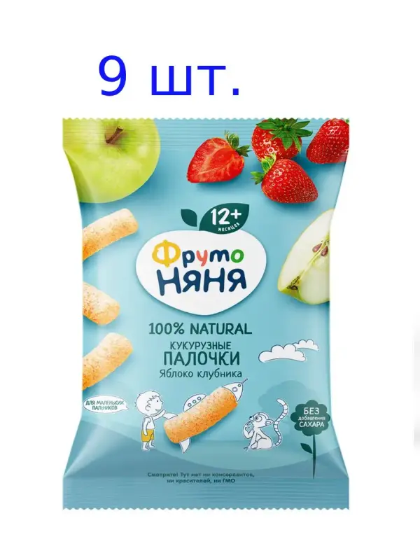 Палочки Кукурузные ФрутоНяня с Клубникой и Яблоком, с 12 мес, 9х20г