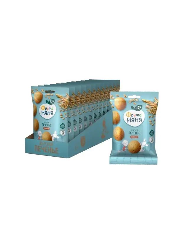 Детское Печенье ФрутоНяня Овсяное с Пищевыми Волокнами и Витаминами, с 12 мес, 12х50г