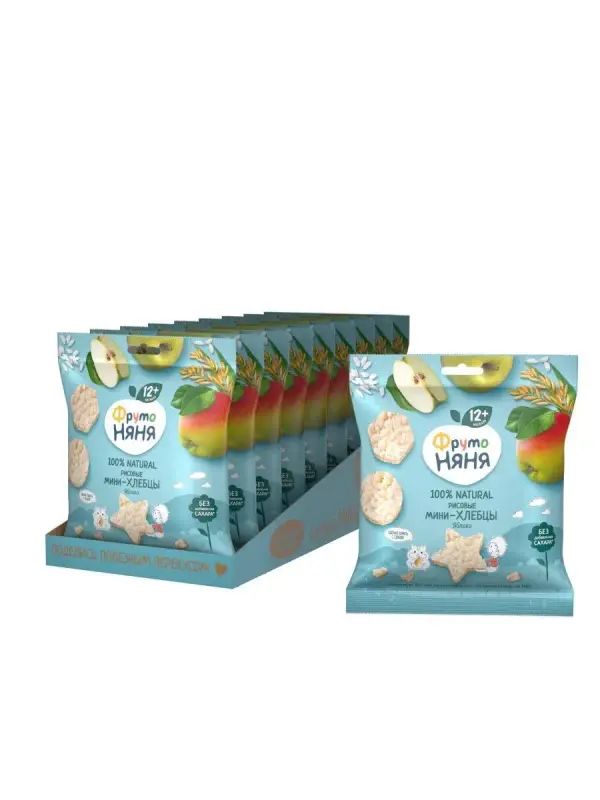 Мини-Хлебцы ФрутоНяня Рисовые с Яблоком и Пребиотиком, с 12 мес, 9х30г