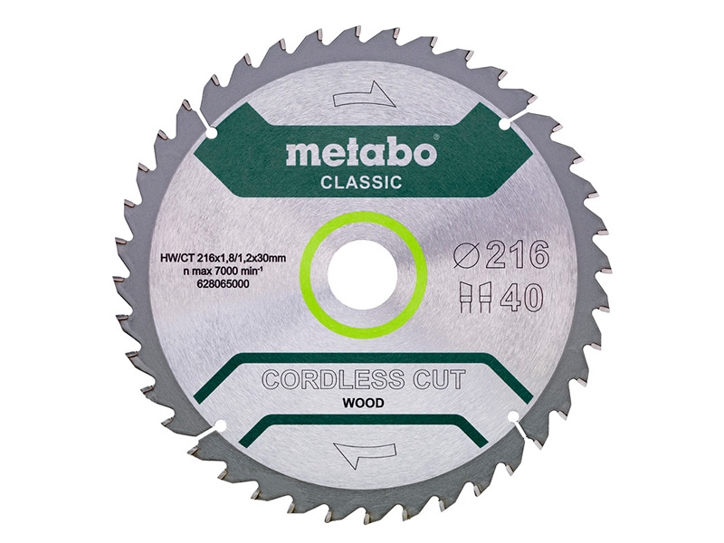 фото Диск metabo cordless cut classic пильный по дереву 216x30mm 40z wz5 628654000