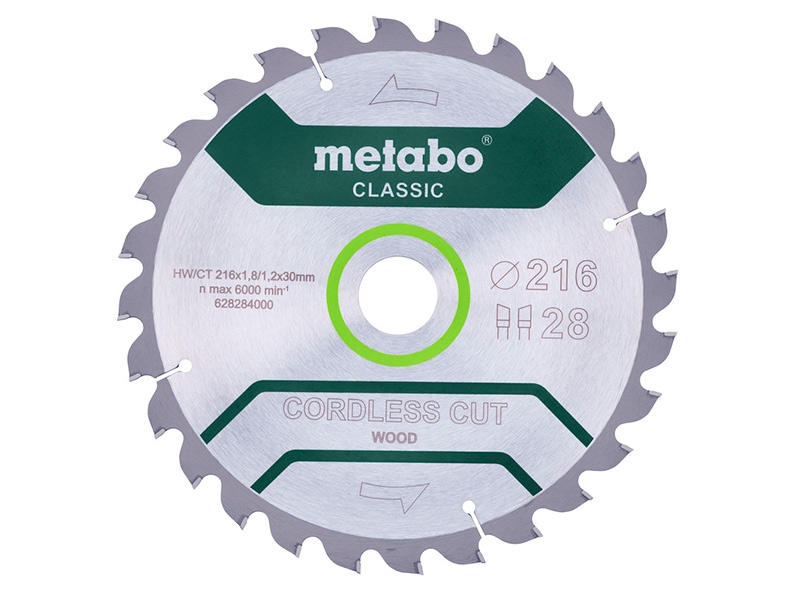 фото Диск metabo cordless cut classic пильный по дереву 216x30mm 628284000