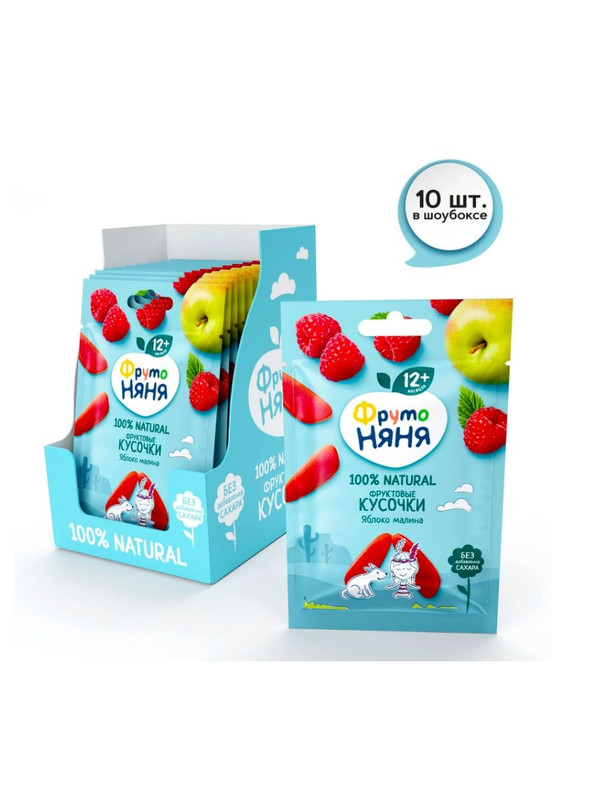 Фруктовые Кусочки ФрутоНяня из Яблок и Малины, с 12 мес, (Флоу-пак, 10х15г