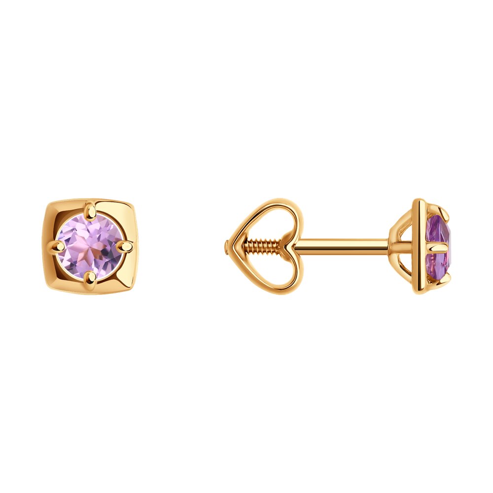 

Серьги пусеты из красного золота Diamant 51-322-01307-5, аметист, 51-322-01307-5
